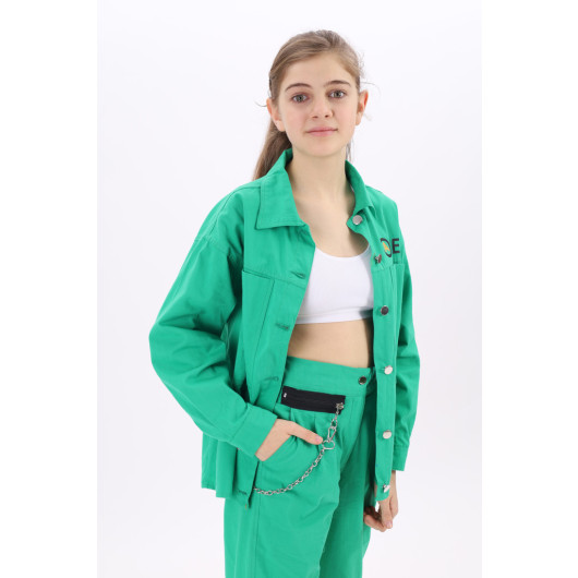Girl's Trend Printed Gabardine Jacket