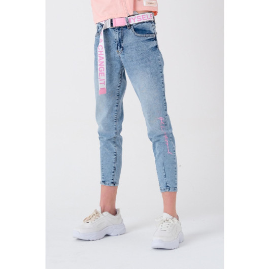 Blue Denim Girl's Waist Belt Jean Jeans 7-14 Ages