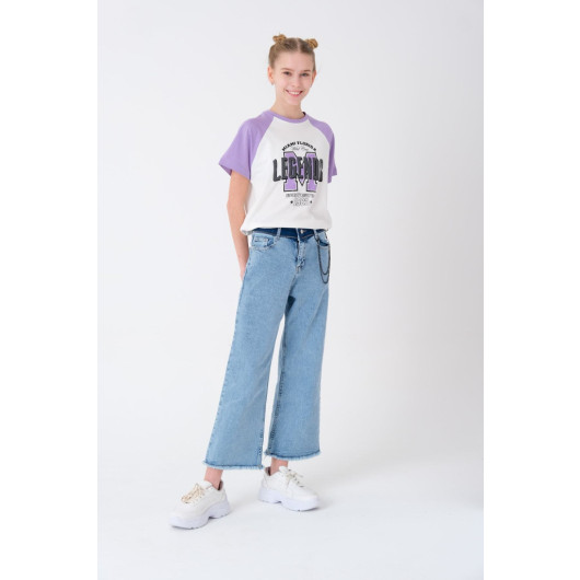 Blue Patterned Girl Denim Jean Jeans 8-14 Ages