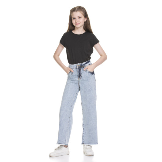بنطال جينز بناتي لون ازرق لعمر 8-14 سنة