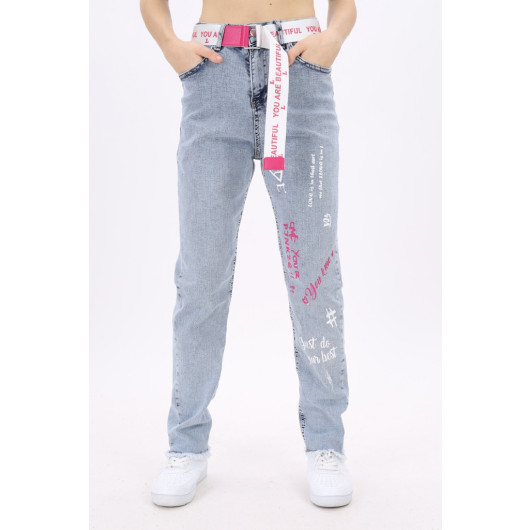 Blue Girl Child Jeans With Belt 9-14 Ages