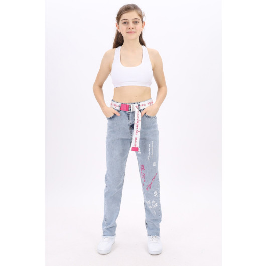 Blue Girl Child Jeans With Belt 9-14 Ages