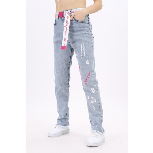 Blue Girl Child Jeans With Belt 9-14 Ages