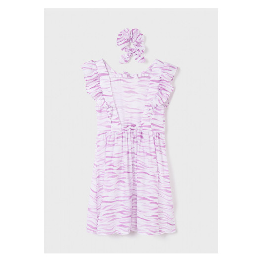 Girls' Dress With Lilac Wave Pattern