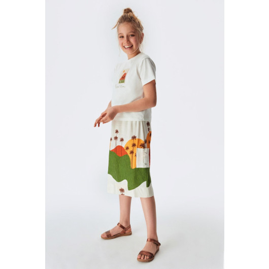 Girls Green Safari Style Skirt