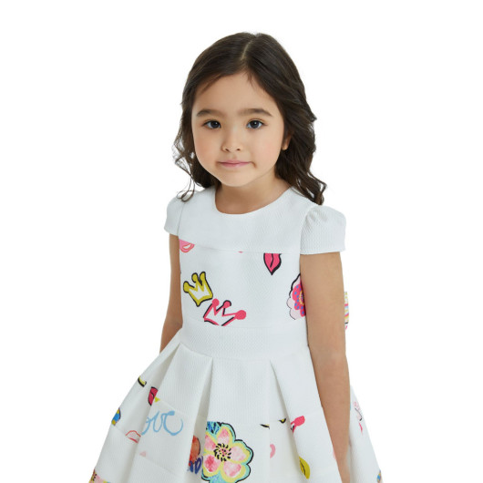 Girls' Dress Decorated With Drawings And Bows