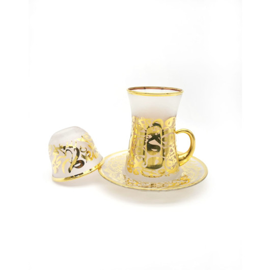 كاسة شاي طقم شاي 18 قطعة مزين بنمط عربي لون ذهبي