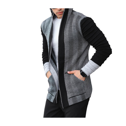 Men's Sleeves Patterned Poncho Cardigan Light Gray