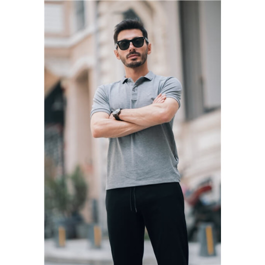 Men's Polo Neck T-Shirt Light Gray