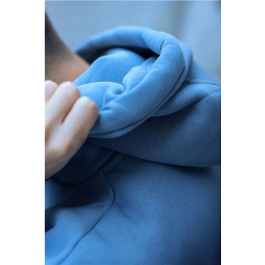 Light Blue Men's Oversize Hoodie Kangaroo Pocket Sweatshirt - Hoodie