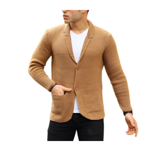 Beige Men's Pocket Detailed Knitwear Jacket