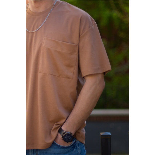 Beige Men's Pocket Oversized T-Shirt