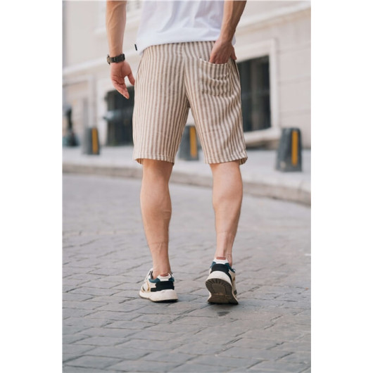 Men's Striped Cotton Knitted Shorts Beige