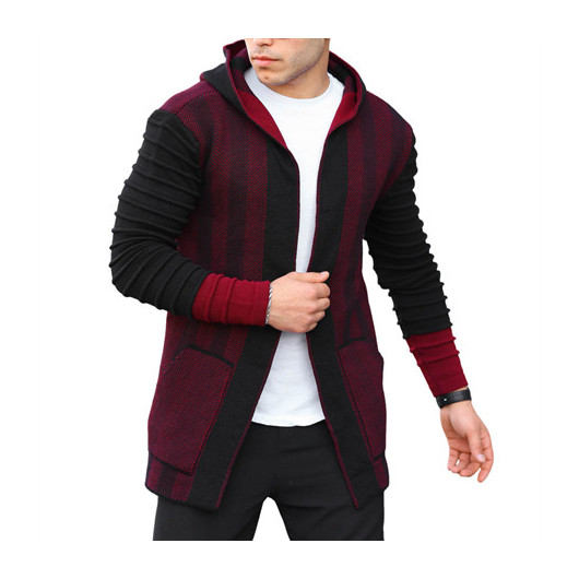 Claret Red Men's Sleeves Patterned Poncho Cardigan