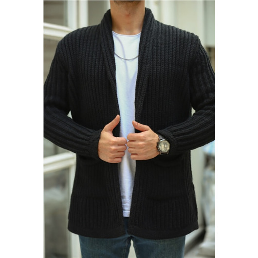 Double Pocket Knitted Knitwear Cardigan - Black