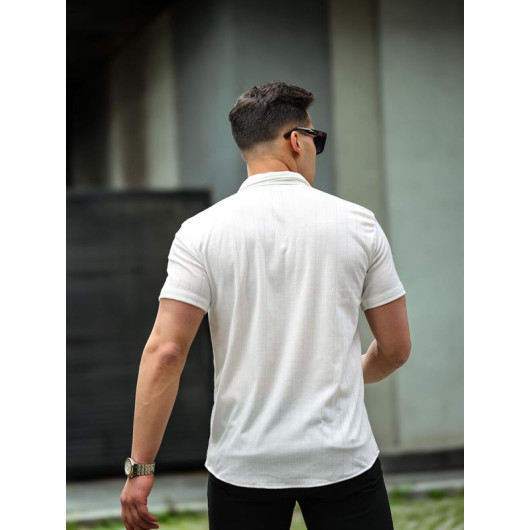 Line Pattern Short Sleeve Fit Shirt - White