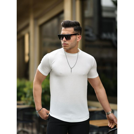 Striped Textured Fit T-Shirt - White