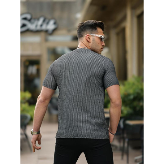 Striped Textured Fit T-Shirt - Gray