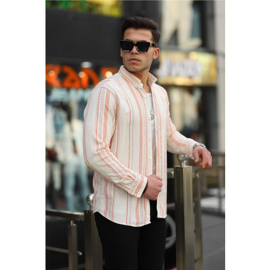 Striped Cotton Knit Shirt - Orange