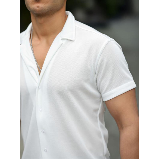 Textured Short Sleeve Fit Shirt - White