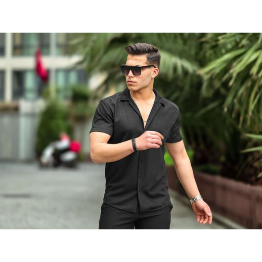 Textured Short Sleeve Fit Shirt - Black