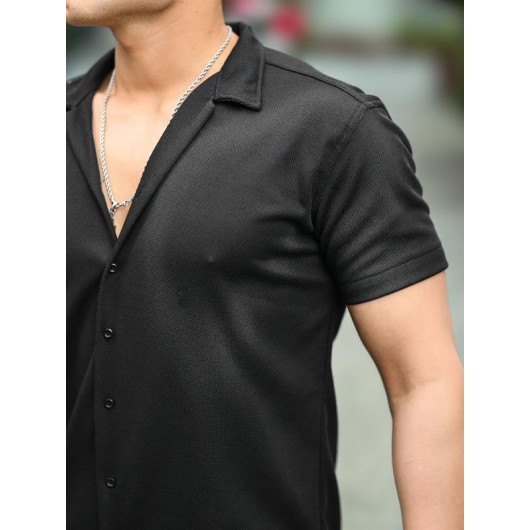 Textured Short Sleeve Fit Shirt - Black