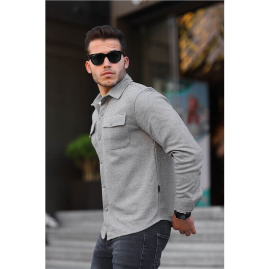 Textured Comfort Slim Jacket/Shirt - Light Gray