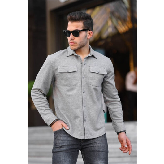 Textured Comfort Slim Jacket/Shirt - Light Gray