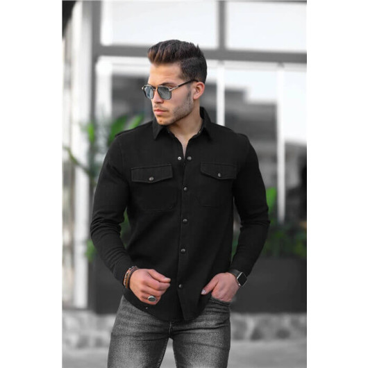 Textured Comfort Slim Jacket/Shirt - Black
