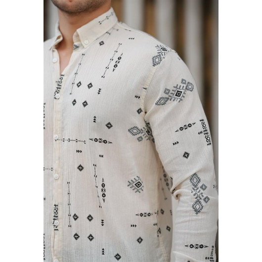 Ethnic Pattern Printed Horizontal Striped Casual Shirt