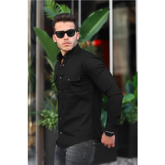 Fit Denim Shirt - Black