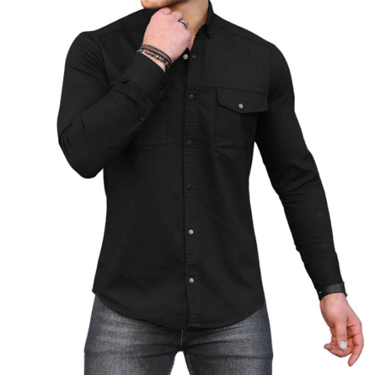 Fit Denim Shirt - Black