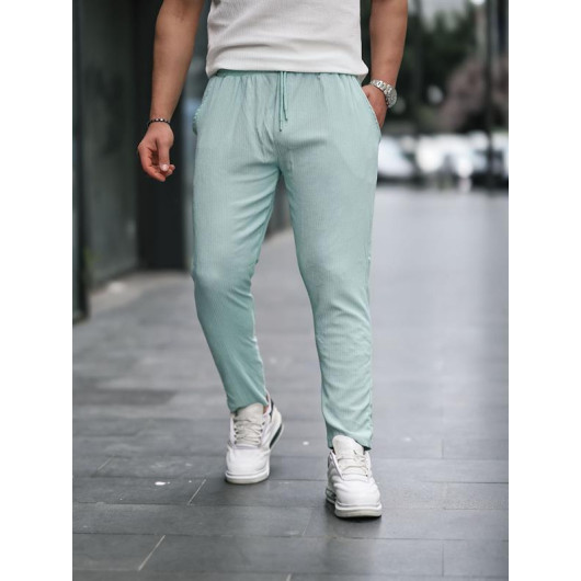 Corded Basic Jogger Pants - Aqua Green