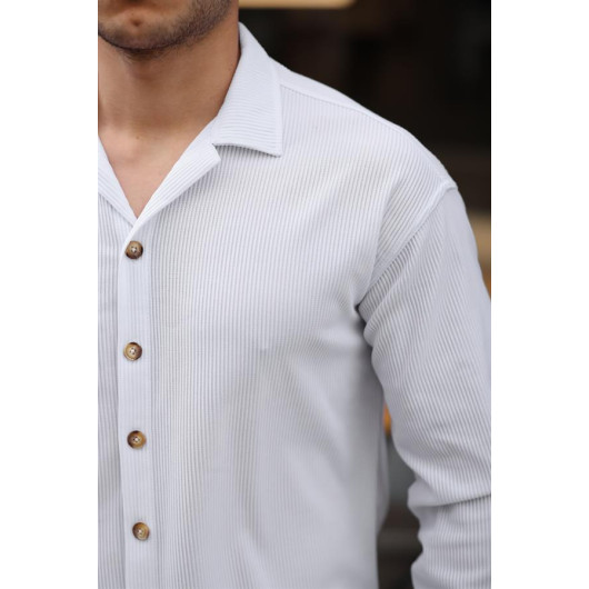 Ribbed Bowling Collar Long Sleeve Shirt