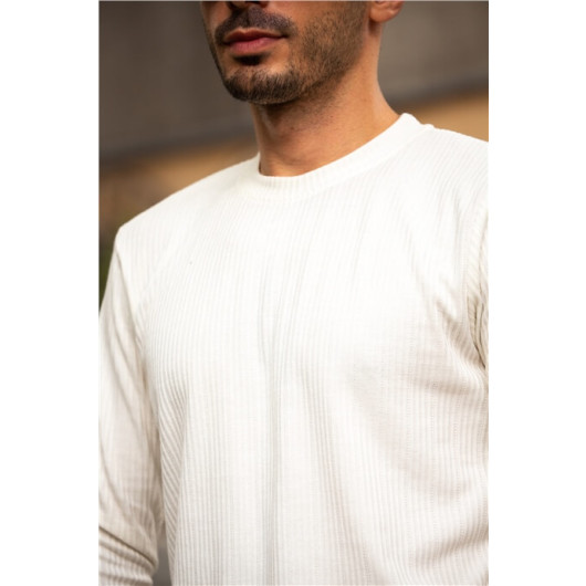 Ribbed Long Sleeve Fit Sweatshirt - White