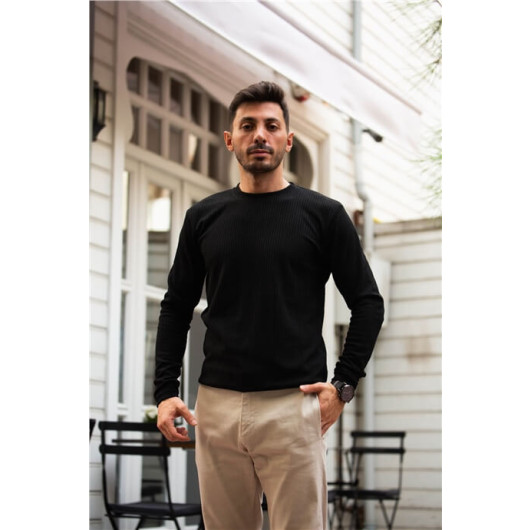 Ribbed Long Sleeve Fit Sweatshirt - Black