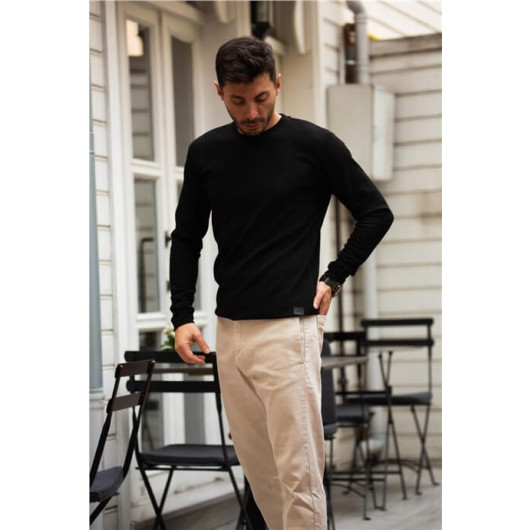 Ribbed Long Sleeve Fit Sweatshirt - Black