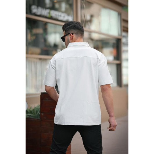 Ribbed Half Zipper Oversize T-Shirt - White