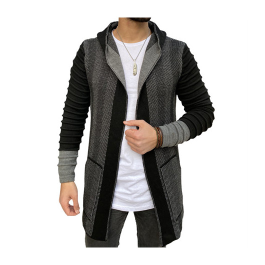 Men's Sleeves Patterned Poncho Cardigan Smoked