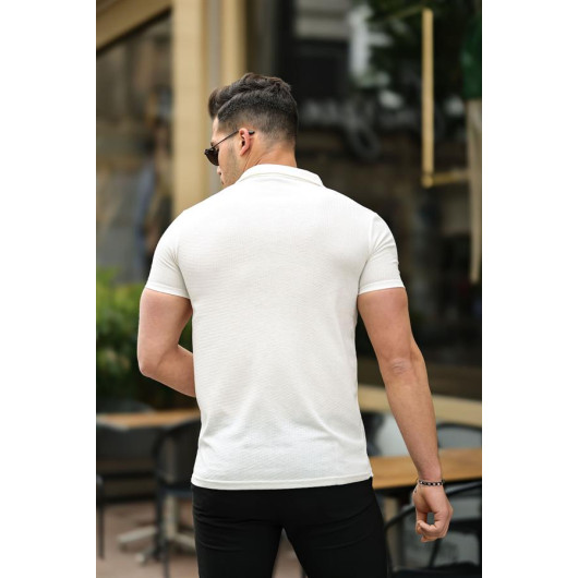 Wafer Pattern Short Sleeve Fitted Shirt - White
