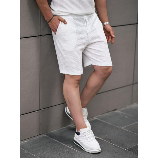 Wafer Pattern Shorts - White