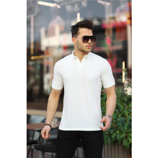 Jacquard Polo Neck T-Shirt - White