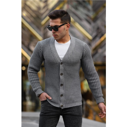 Nopenli Roving Knitted Buttoned Cardigan - Smoked
