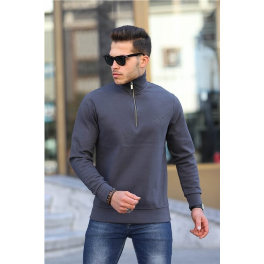 Detailed Zipper Collar Sweatshirt