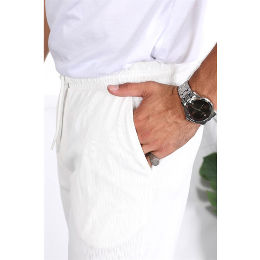 Premium Striped Linen Trousers - White