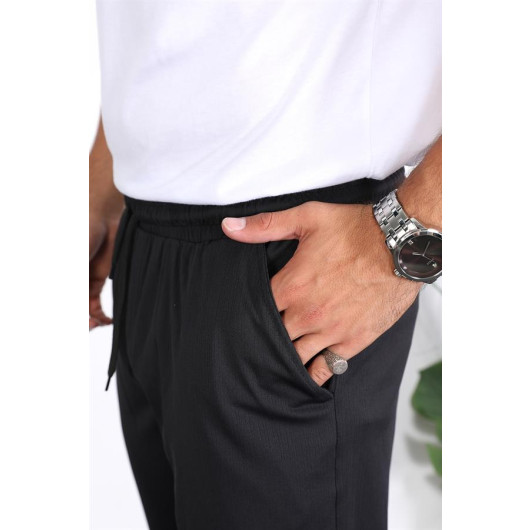Premium Striped Linen Trousers - Black