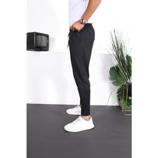 Premium Striped Linen Trousers - Black