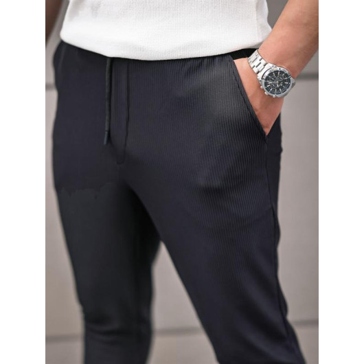 Premium Patterned Jogger Pants - Black