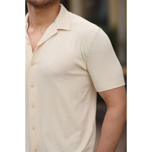 Premium Patterned Short Sleeve Shirt - Beige