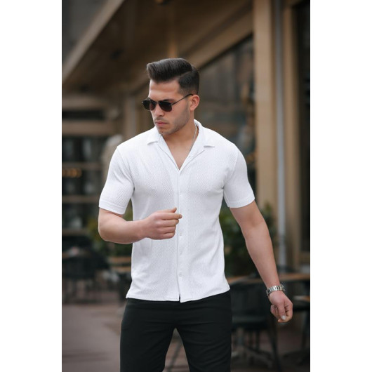 Premium Patterned Short Sleeve Shirt - White